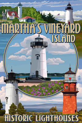 Martha's Vineyard - Lighthouses Montage - Lantern Press Postcard