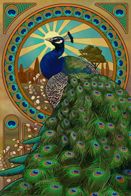 Peacock - Art Nouveau - Lantern Press Postcard