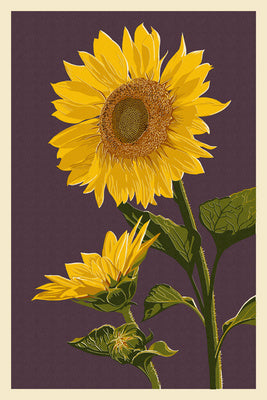 Sunflowers - Letterpress - Lantern Press Postcard