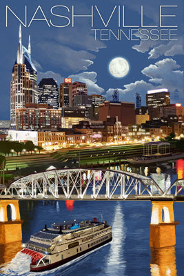 Nashville, Tennessee - Nashville at Night - Lantern Press Postcard