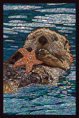 Sea Otter - Paper Mosaic - Lantern Press Postcard