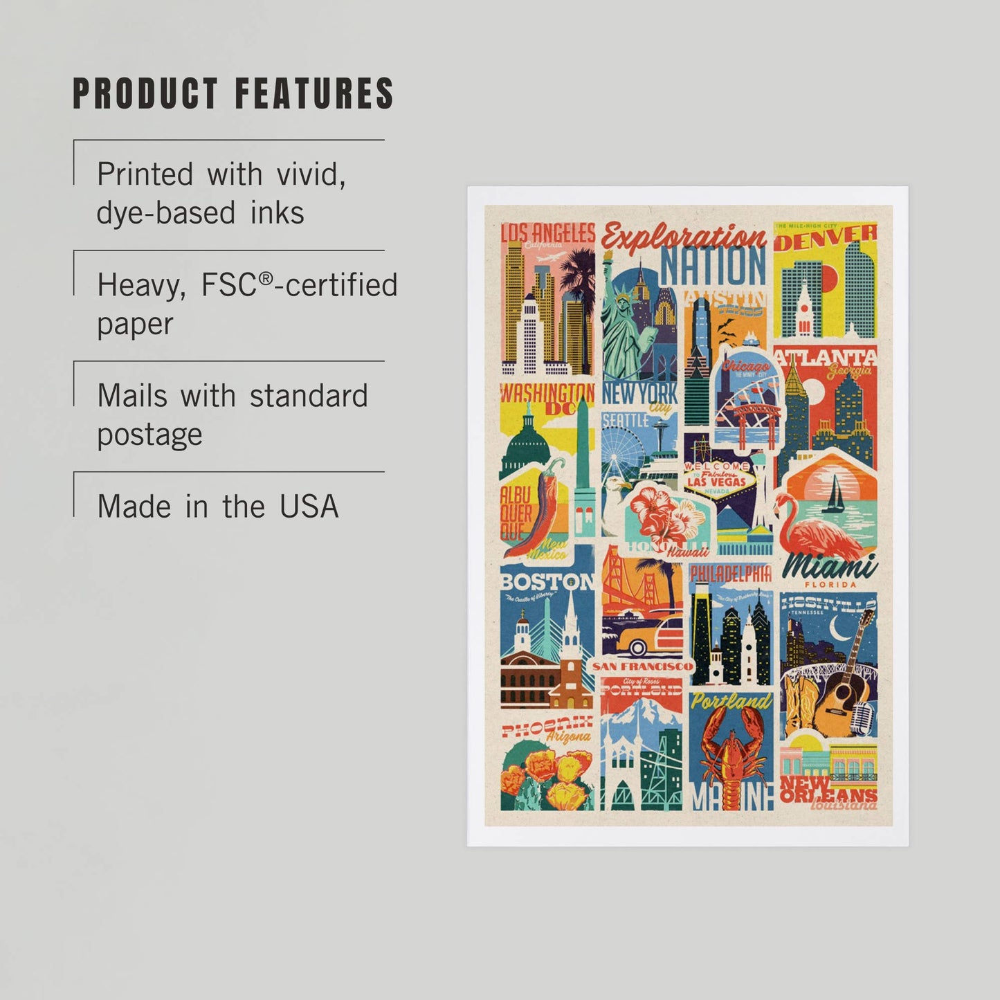 Woodblock Cities Collage - LanternPress postcard