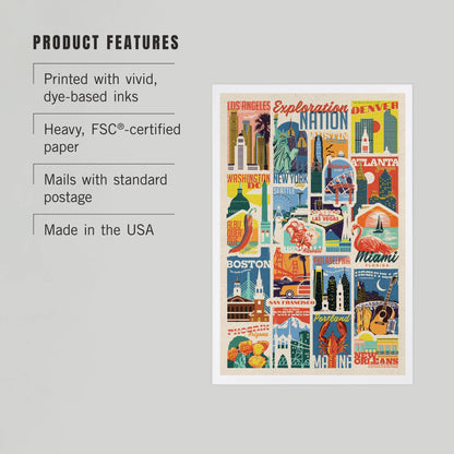 Woodblock Cities Collage - LanternPress postcard