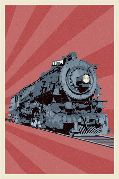 Locomotive - Letterpress - Lantern Press Postcard