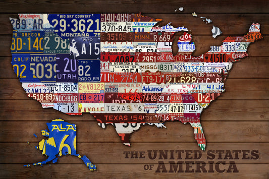 Americana - License Plate Map - Lantern Press Postcard