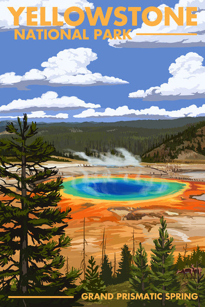 Yellowstone National Park - Grand Prismatic Spring - Lantern Press Postcard