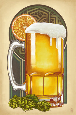 Beer Mug and Orange - Lantern Press Postcard