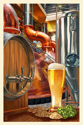 The Art of Beer - Brewery Scene - Lantern Press Postcard