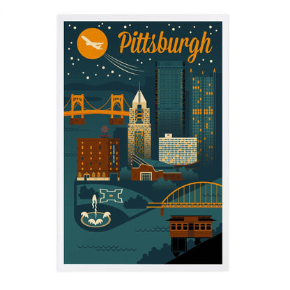 Pittsburgh Pennsylvania Retro Skyline - Lantern Press Postcard