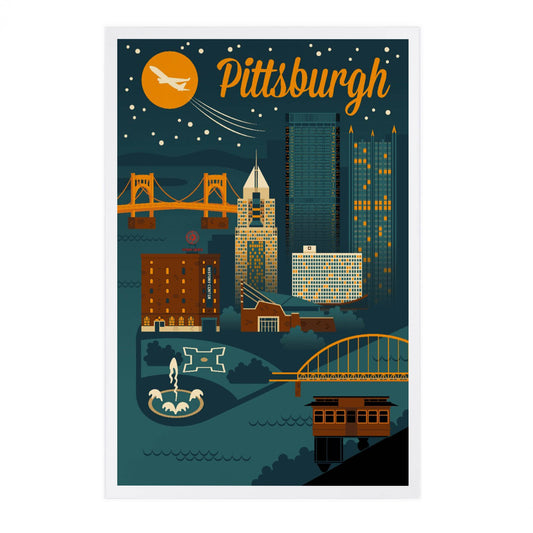 Pittsburgh Pennsylvania Retro Skyline - Lantern Press Postcard