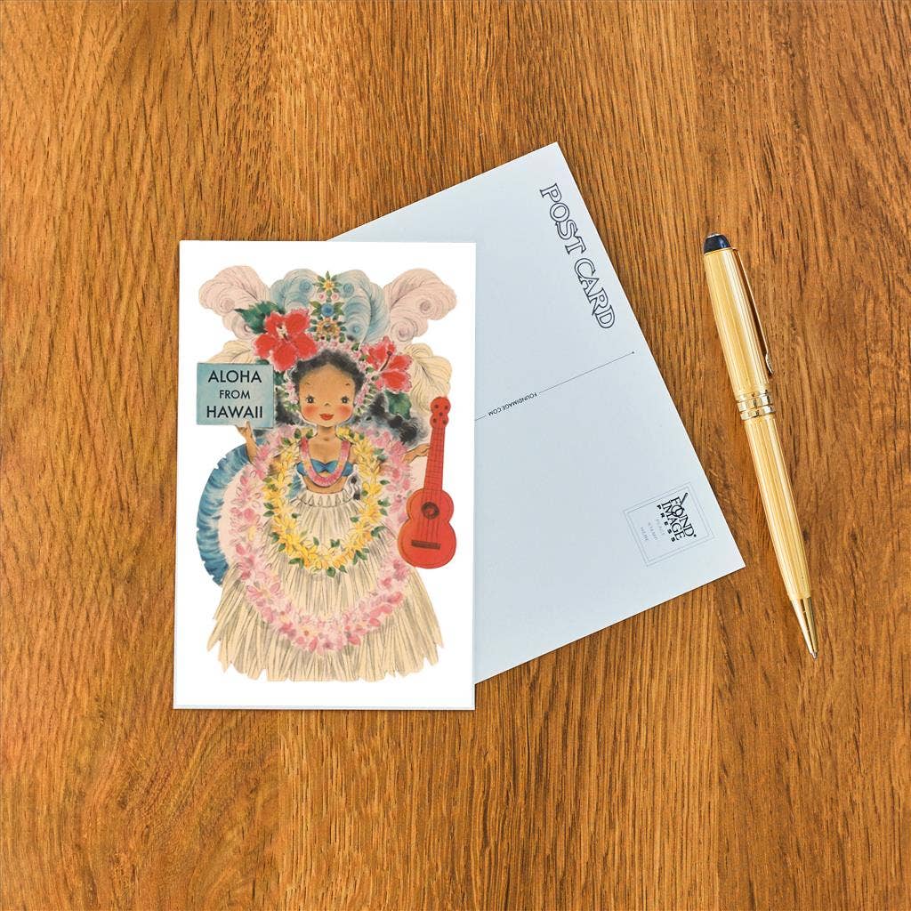 Aloha from Hawaii, Doll with Ukulele - Found Image postcard
