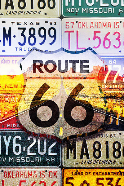 Route 66 License Plates - Highway Road - Lantern Press Postcard