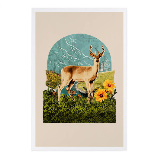 Retro Collage, Whitetail Deer, Beacon - Lantern Press Postcard