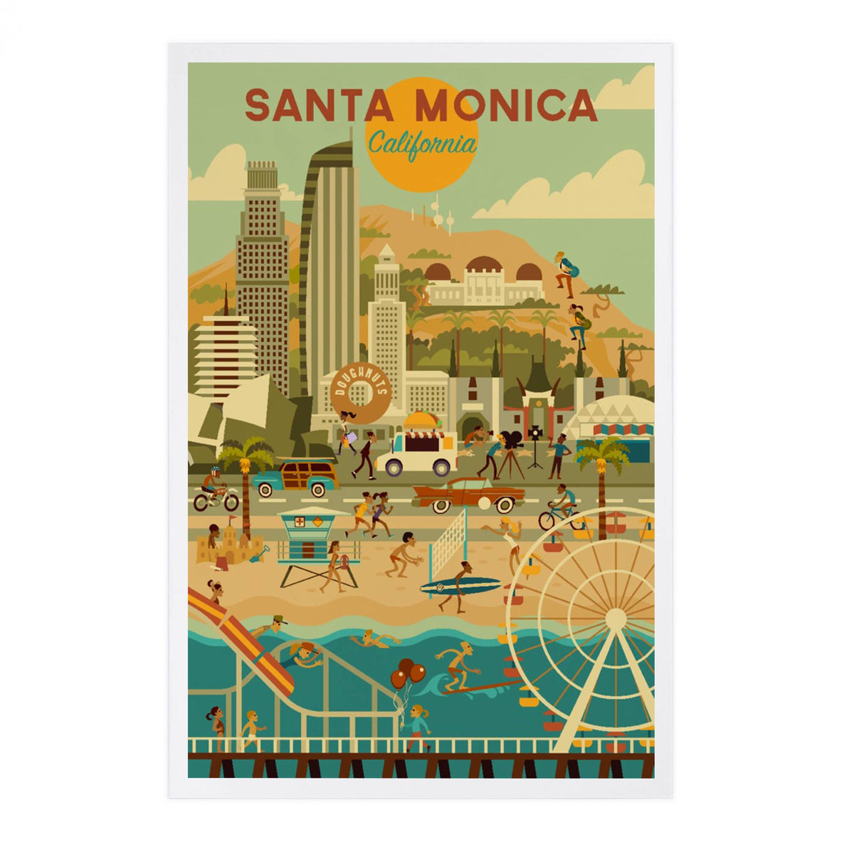Santa Monica, California, Geometric - Lantern Press Postcard