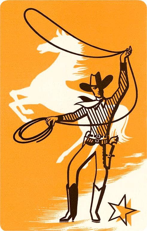 Cowboy with Lasso and White Horse - Found Image postcard