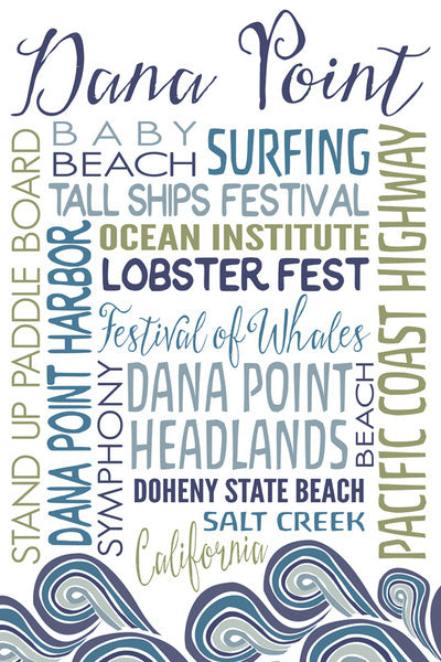Dana Point, California - Typography - Lantern Press Postcard