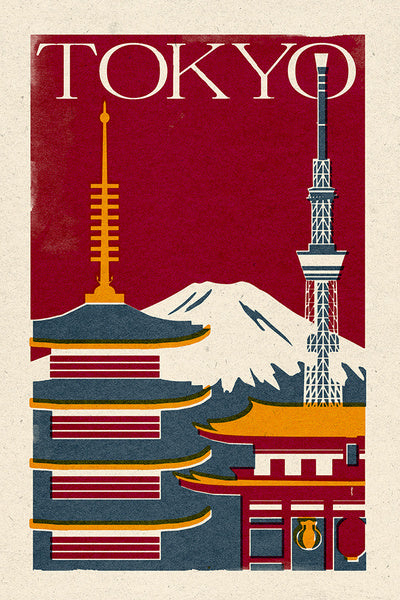 Tokyo - Woodblock - Lantern Press Postcard