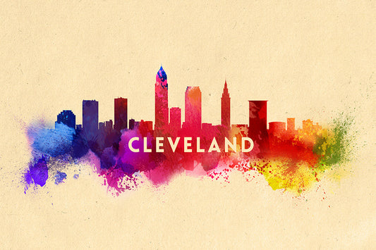 Cleveland, Ohio - Skyline Abstract - Lantern Press Postcard