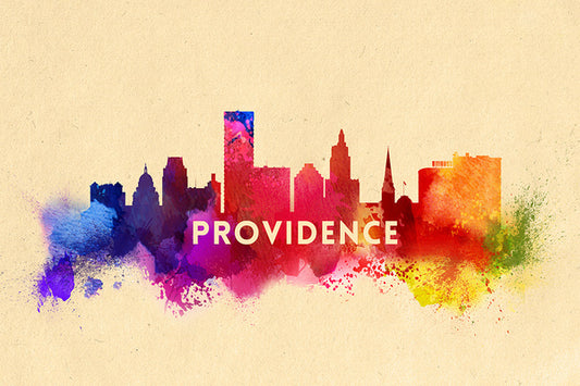 Providence, Rhode Island - Skyline Abstract - Lantern Press Postcard