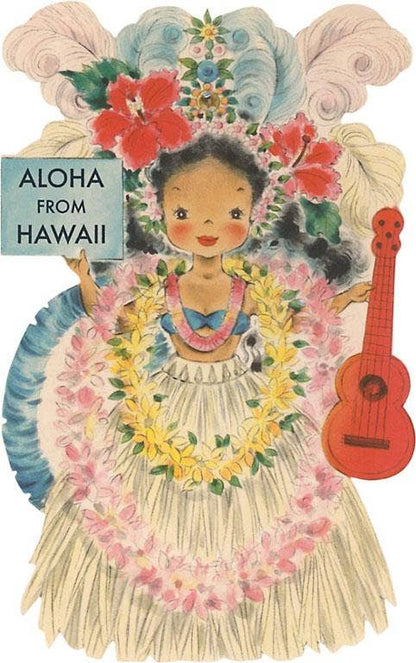 Aloha from Hawaii, Doll with Ukulele - Found Image postcard