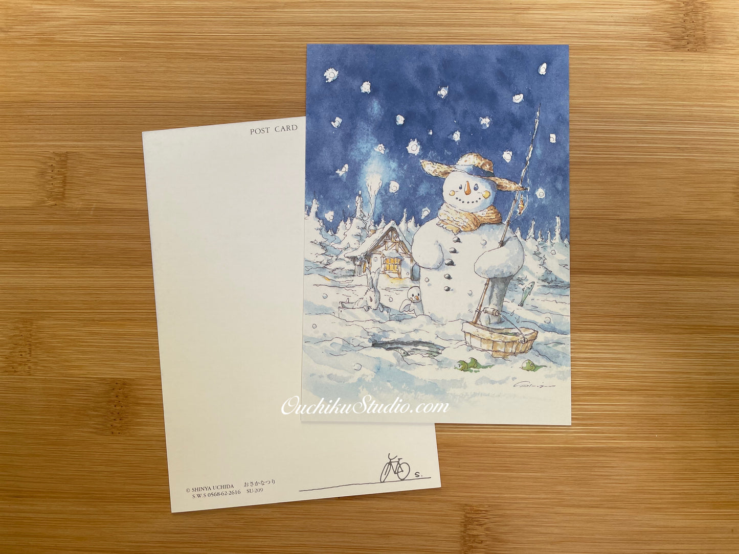 おさかなつり Snowman- Merry Christmas- Shinya Uchida Postcard