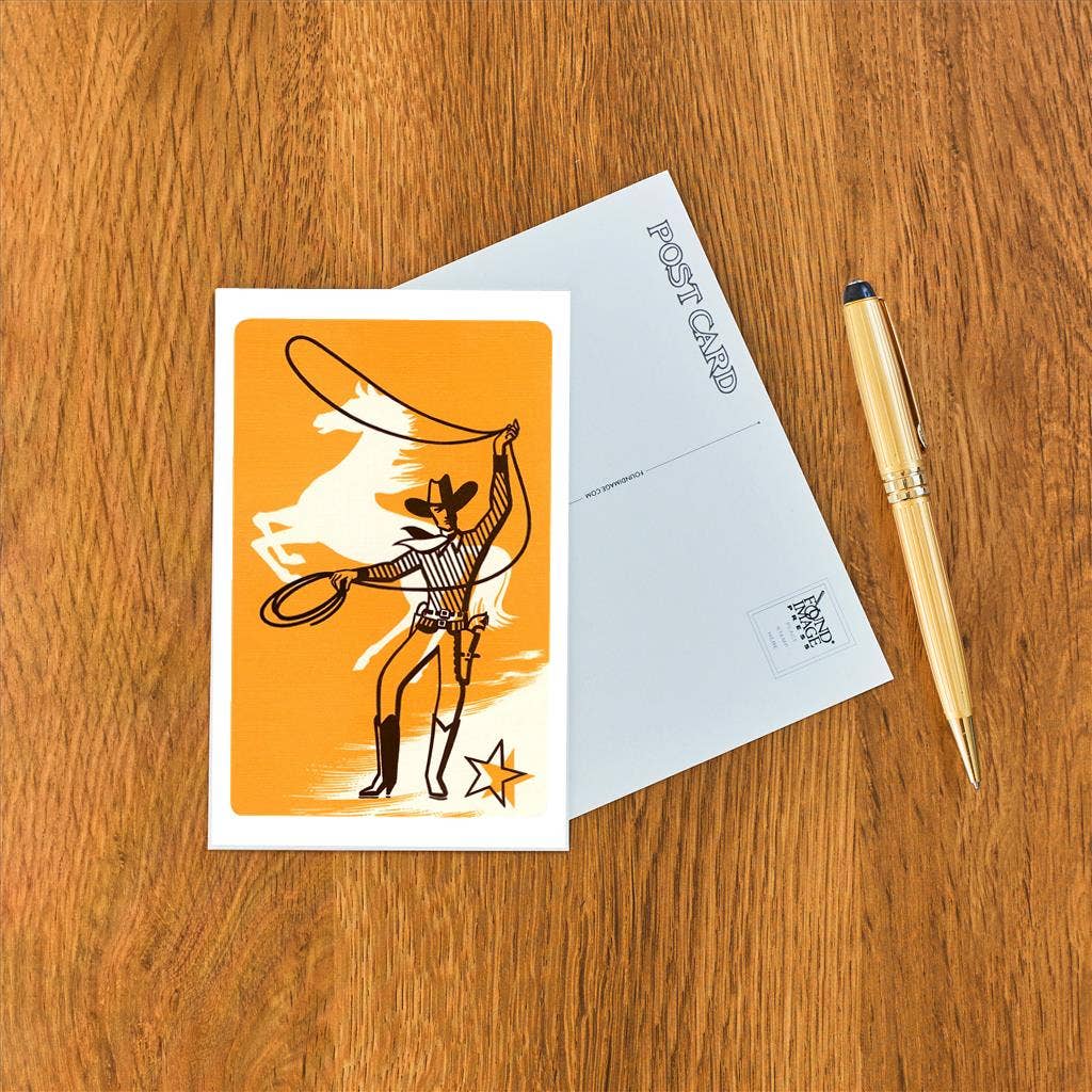 Cowboy with Lasso and White Horse - Found Image postcard