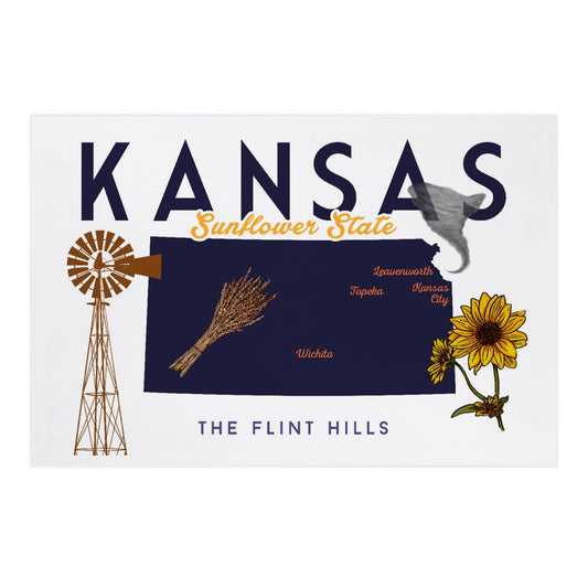 Kansas, Typography & Icons, Minimalist - Lantern Press Postcard