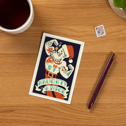Tattoo Santa, Retro Christmas - Lantern Press Postcard