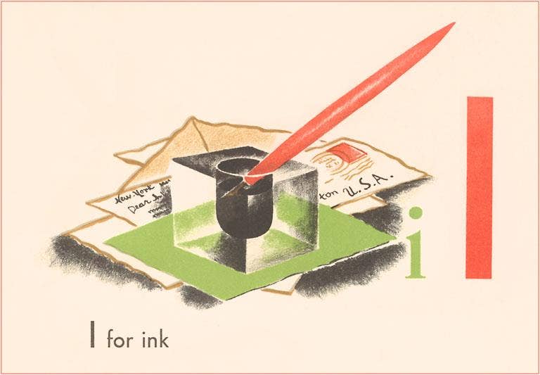 I is for Ink - Found Image postcard