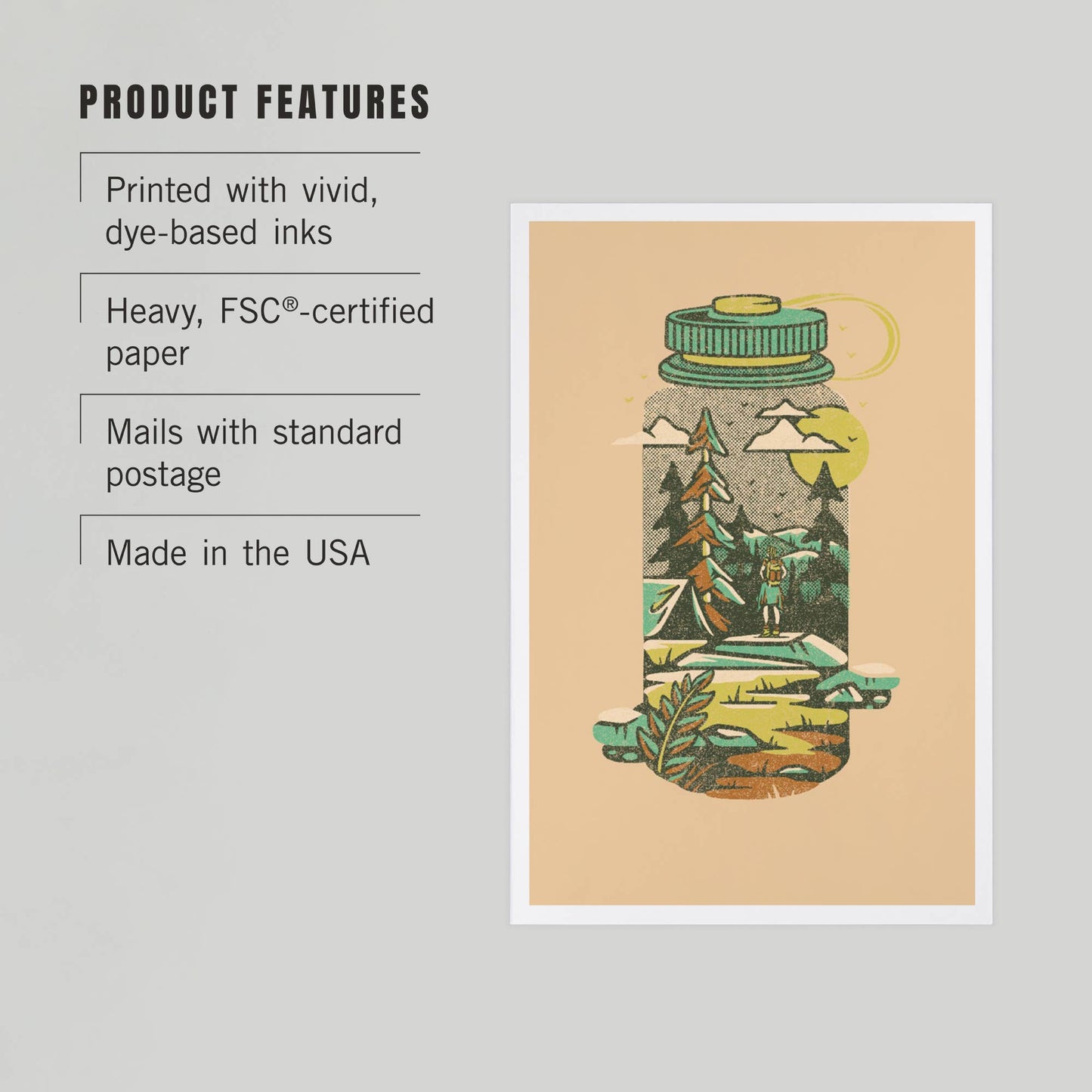 Waterbottle, Distressed Vector, Cream - LanternPress postcard