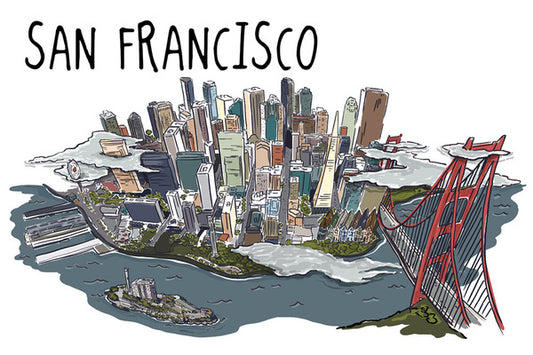 San Francisco, California - Line Drawing - Lantern Press Postcard