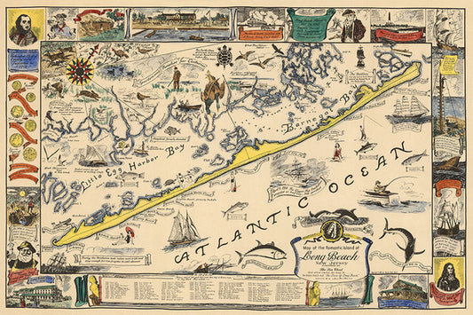 Long Beach Island, New Jersey - Vintage Map - Lantern Press Postcard