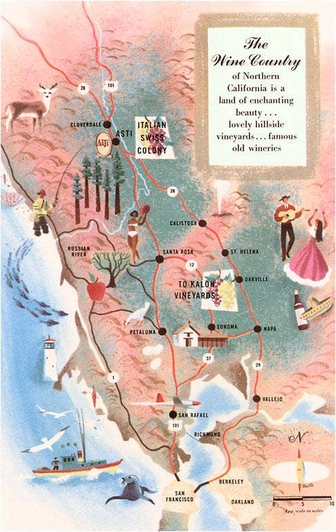 Map of California Wine Country - Found Image postcard