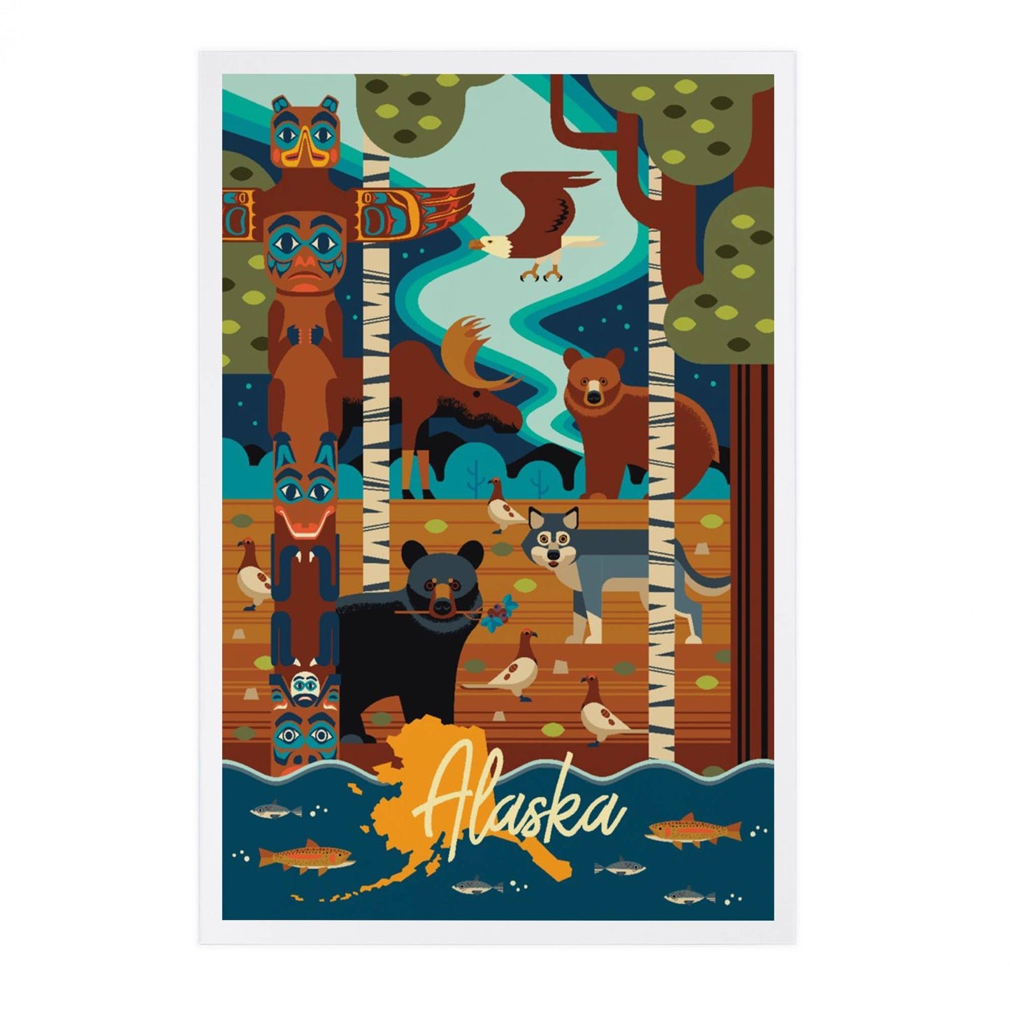 Alaska, Animals, Geometric 2 - Lantern Press Postcard