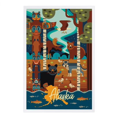 Alaska, Animals, Geometric 2 - Lantern Press Postcard