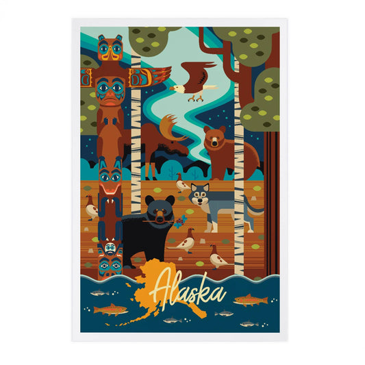 Alaska, Animals, Geometric  - Lantern Press Postcard