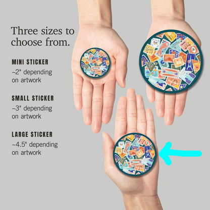 Well Traveled, World Travel Stamps - vinyl sticker - Lantern Press