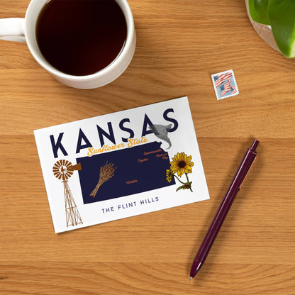 Kansas, Typography & Icons, Minimalist - Lantern Press Postcard