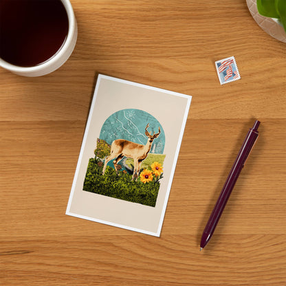 Retro Collage, Whitetail Deer, Beacon - Lantern Press Postcard