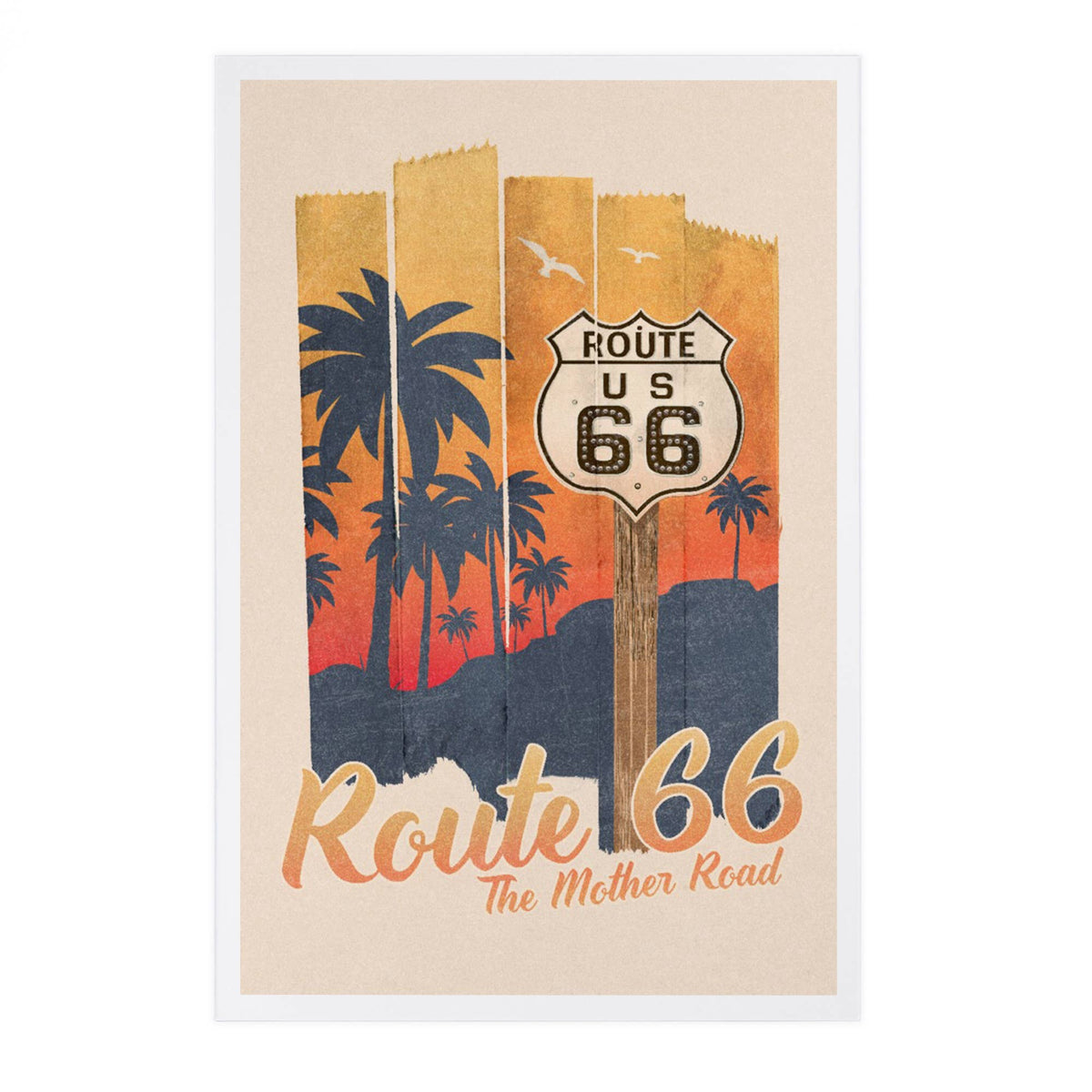 Route 66, The Mother Road, Palm Trees - Lantern Press Postcard