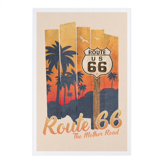 Route 66, The Mother Road, Palm Trees - Lantern Press Postcard