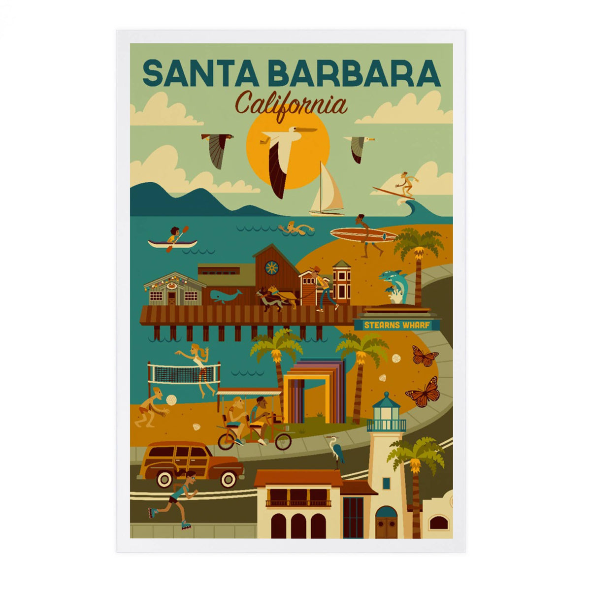 Santa Barbara, California Geometric - Lantern Press Postcard