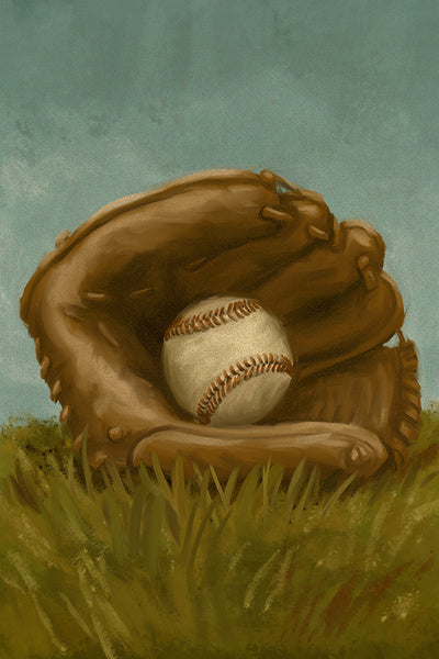 Baseball & Mitt - Oil Painting - Lantern Press Postcard