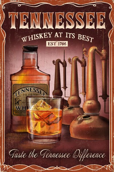 Tennessee - Whiskey Vintage Sign - Lantern Press Postcard