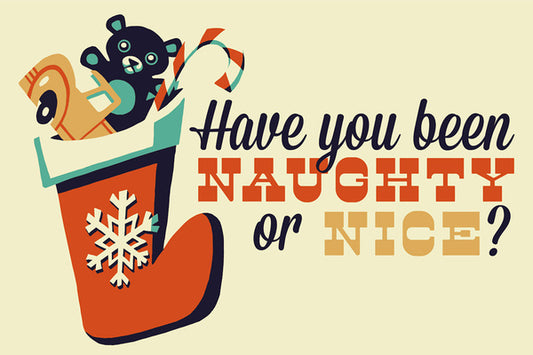 Naughty or Nice Stocking - Retro Christmas - Lantern Press Postcard