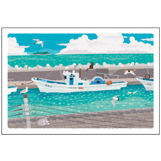 Sea - Tabineko Traveling Cat postcards - Summer