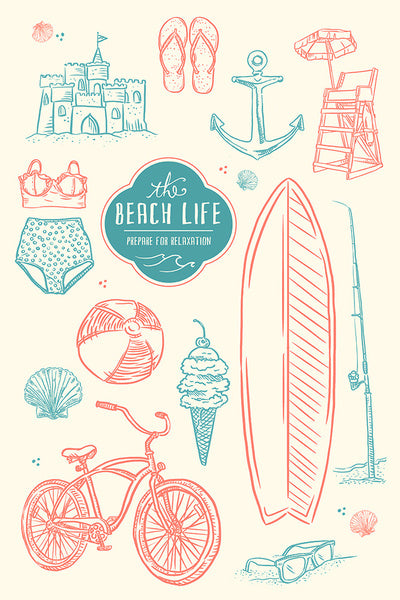 The Beach Life - Collage - Lantern Press Postcard