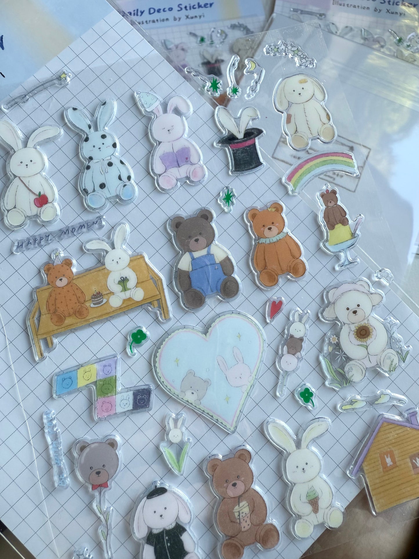 bunny and bear - 3D puffy sticker - roomemory