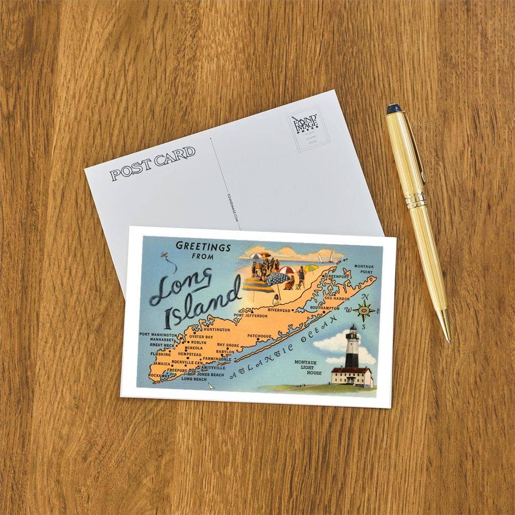 Greetings from Long Island, New York, Map - Found Image postcard