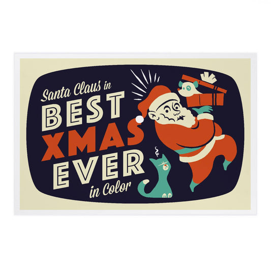 Santa on Television, Retro Christmas - Lantern Press Postcard